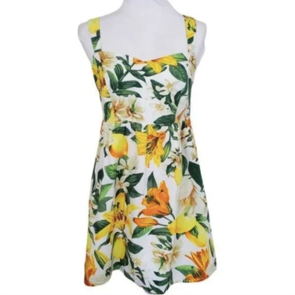 Marled Reunited Clothing Sleeveless Lined Cotton Floral Lemon Print Sundress